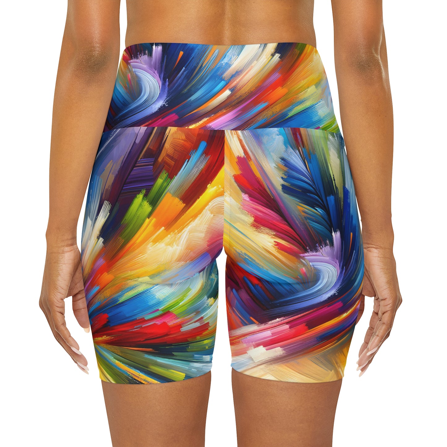 Swirling Brush Strokes -High Waisted Yoga Shorts