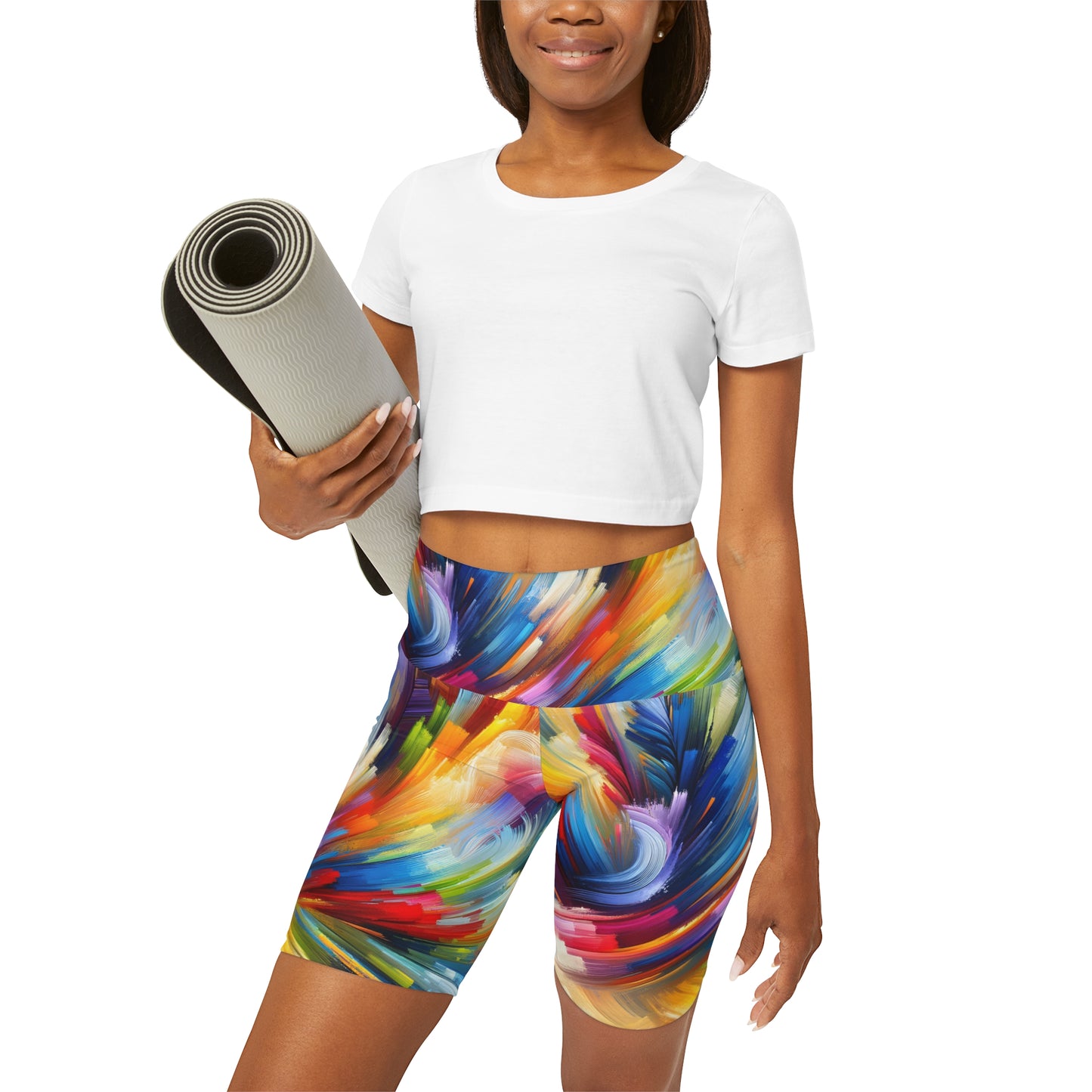 Swirling Brush Strokes -High Waisted Yoga Shorts