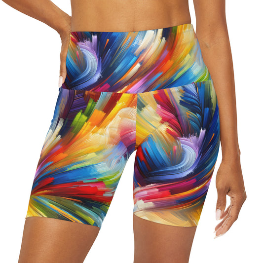 Swirling Brush Strokes -High Waisted Yoga Shorts