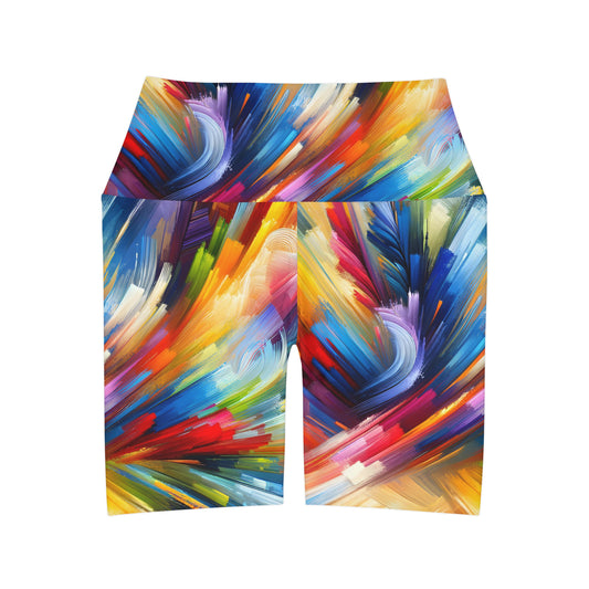 Swirling Brush Strokes -High Waisted Yoga Shorts